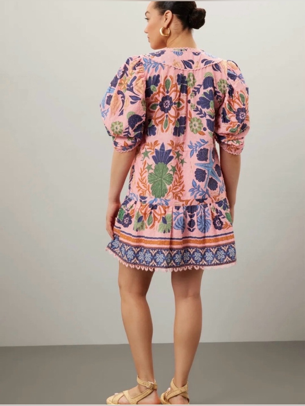 FARM Rio Pink Seashell & Floral Print Mini Dress Size Large - Picture 10 of 10